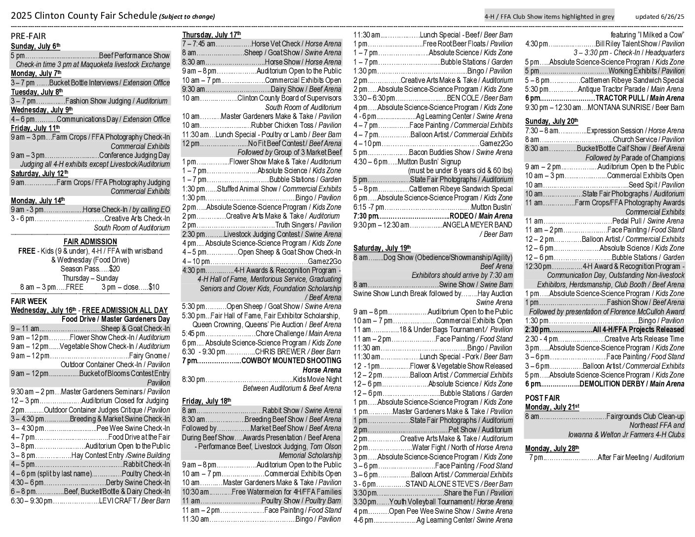 2024 Fair Schedule